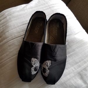 Black Toms with Silver Butterfly Design